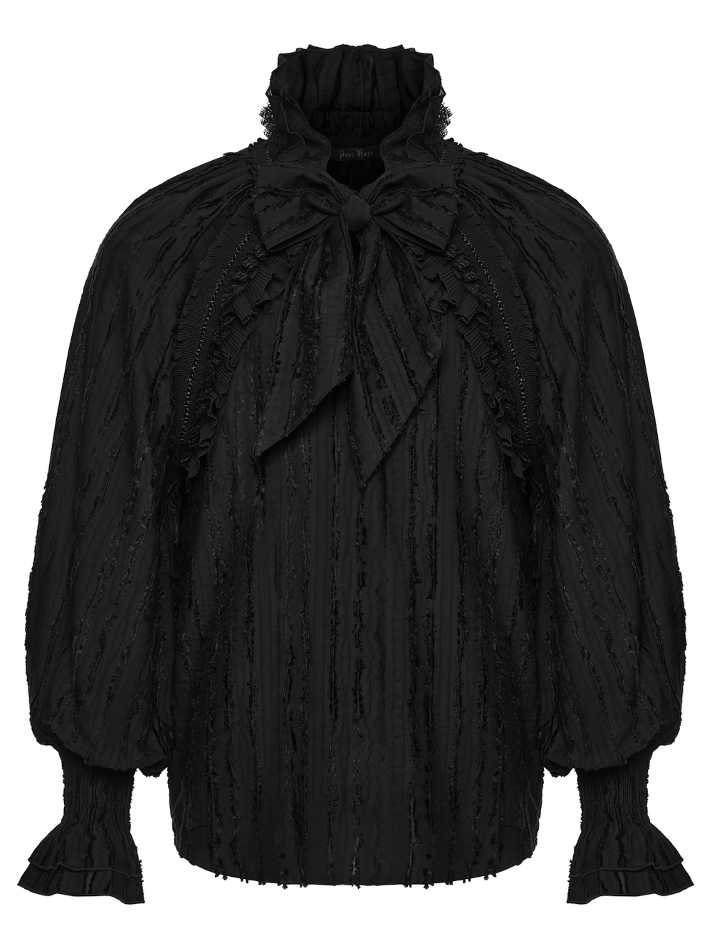 Black Gothic Ruffle Neck Textured Blouse Shirt