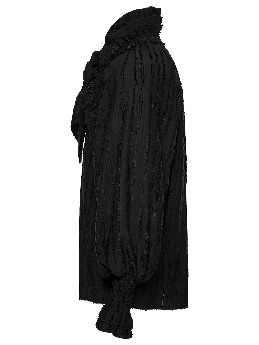 Black Gothic Ruffle Neck Textured Blouse Shirt