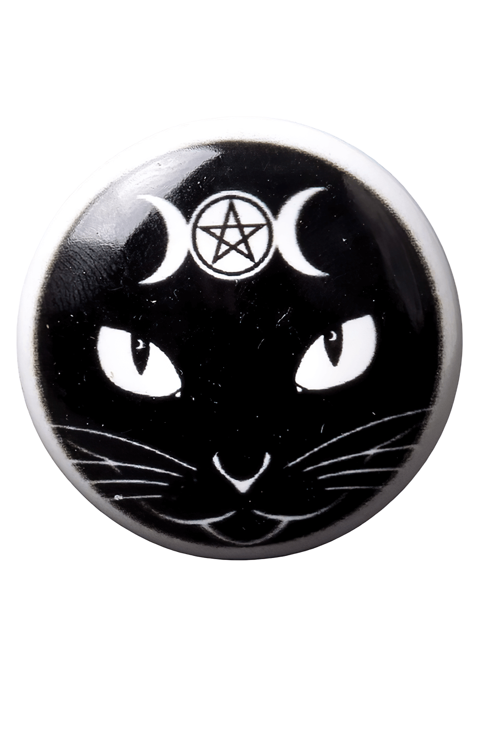 Black cat bottle stopper featuring crescent moons and a pentagram for a mystical, gothic touch.