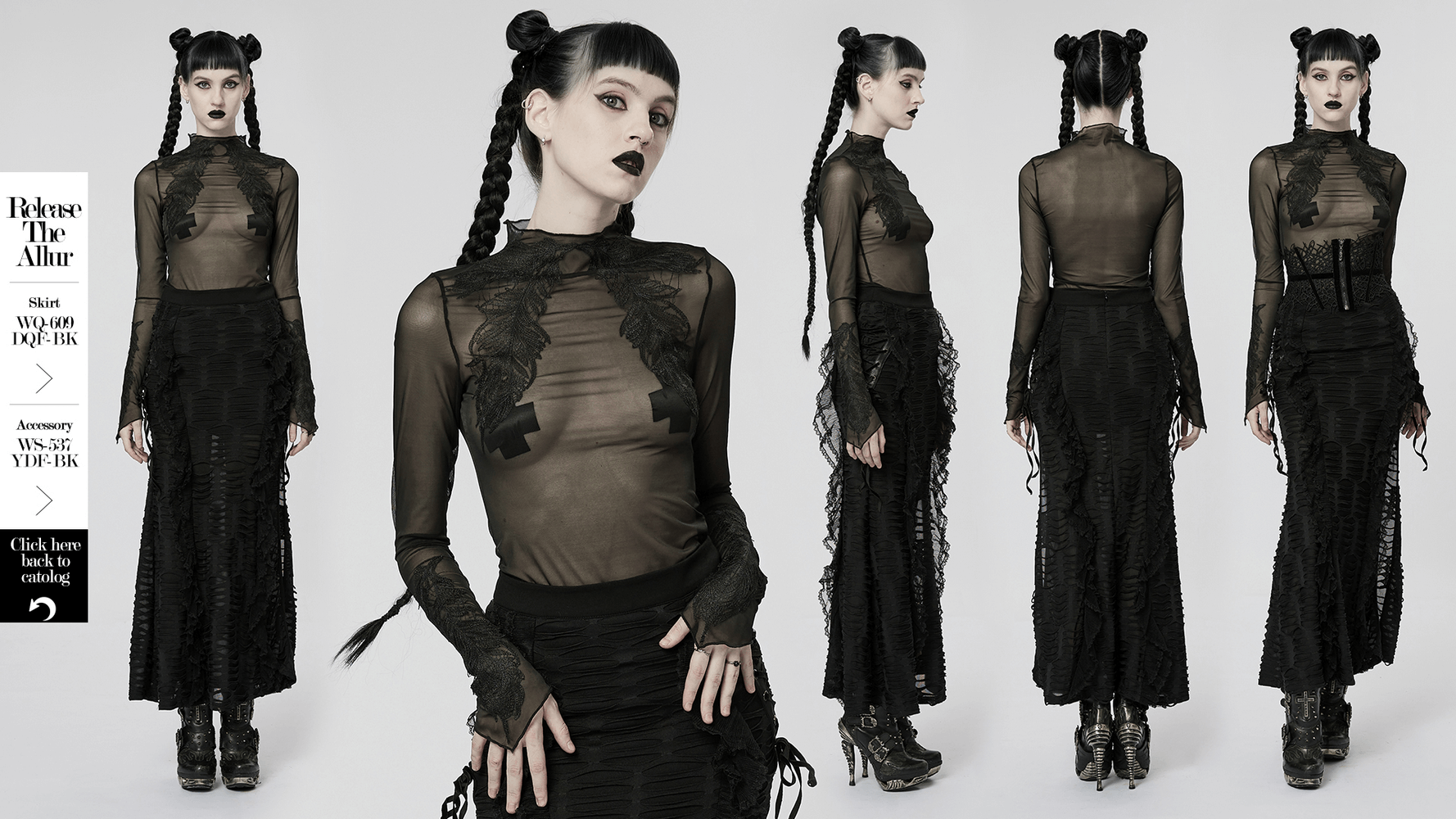 Black Gothic Sheer Mesh Skeleton Feather Lace Top