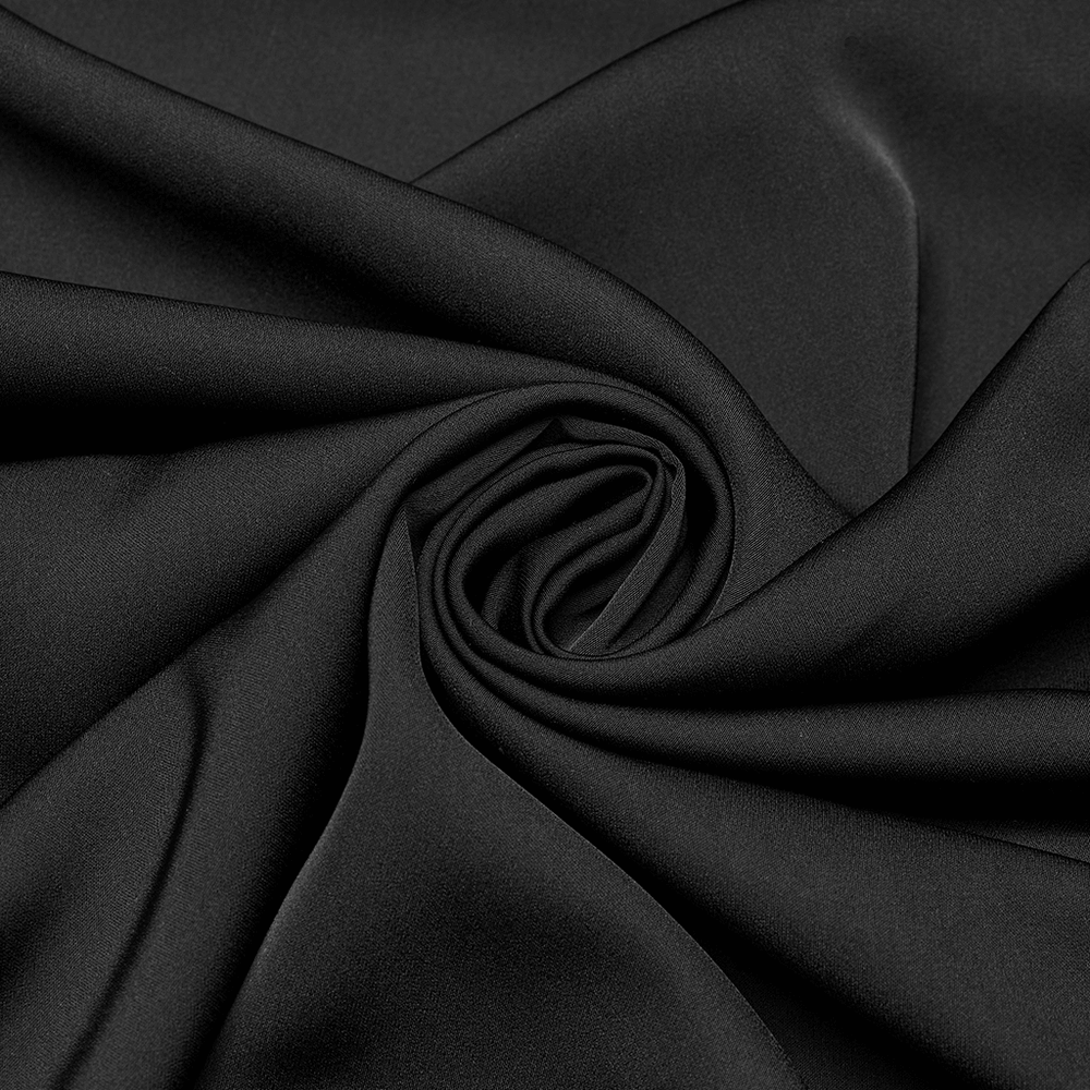 Close-up of luxurious black chiffon fabric, perfect for gothic and Victorian fashion designs.