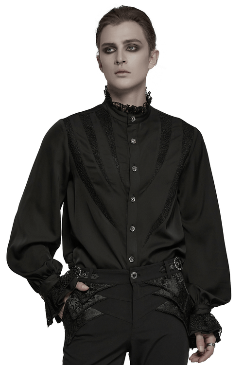Viktorianische Spitze Besticktes Herren Gothic Chiffonhemd