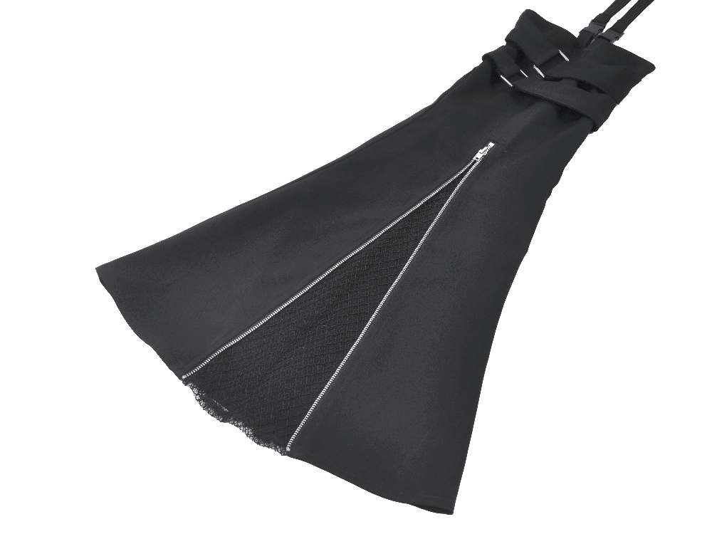 Detachable flared leg cover for gothic shorts featuring zip details and adjustable straps.