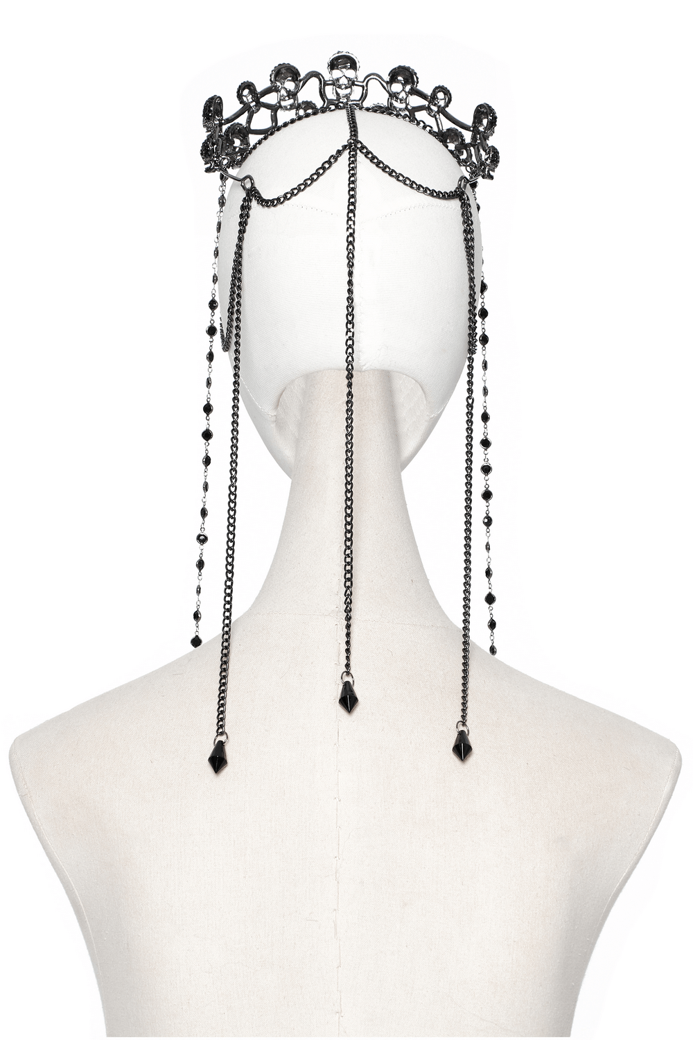 Black Gothic Skulls Crown with Rhinestones and Chains