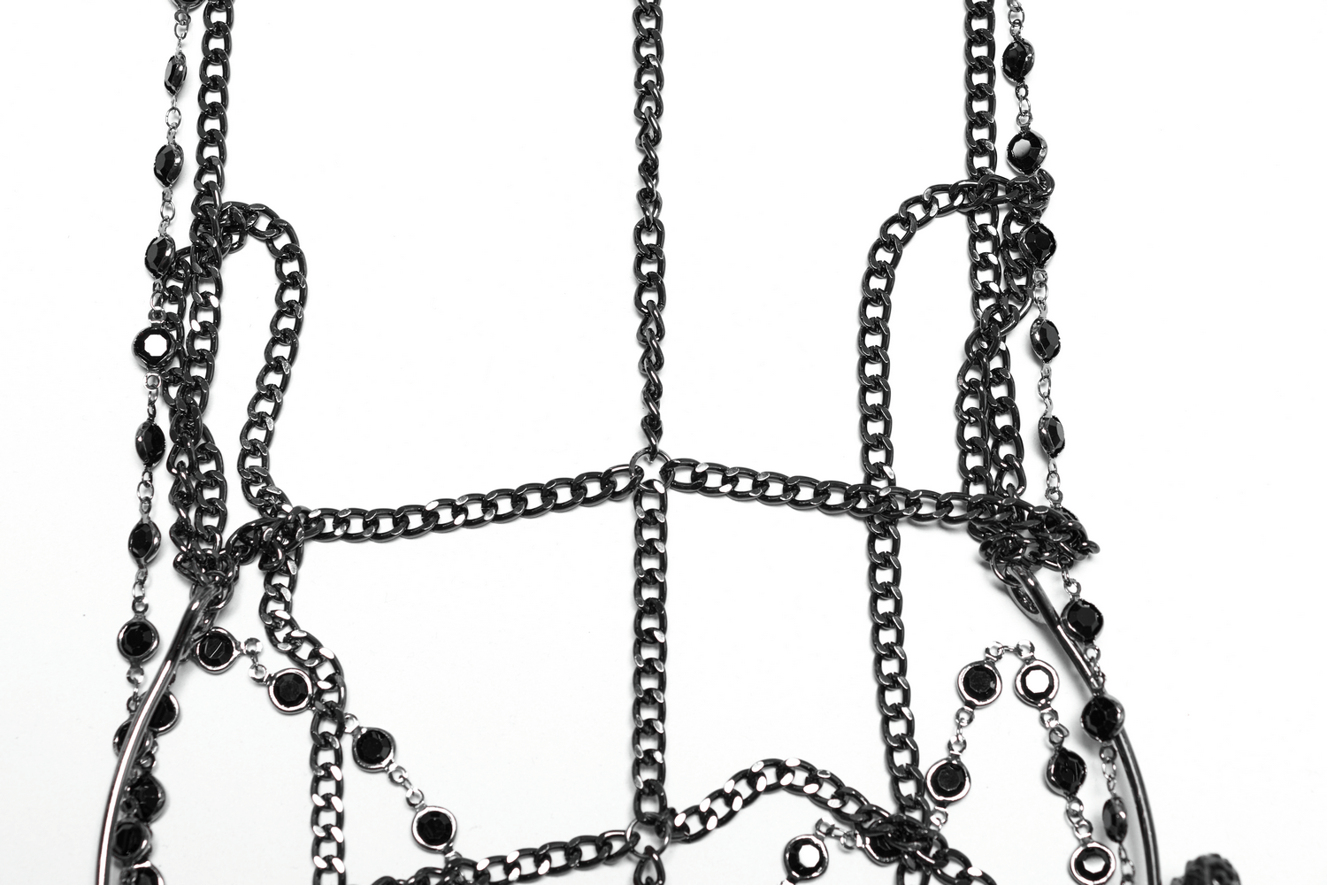 Black Gothic Skulls Crown with Rhinestones and Chains