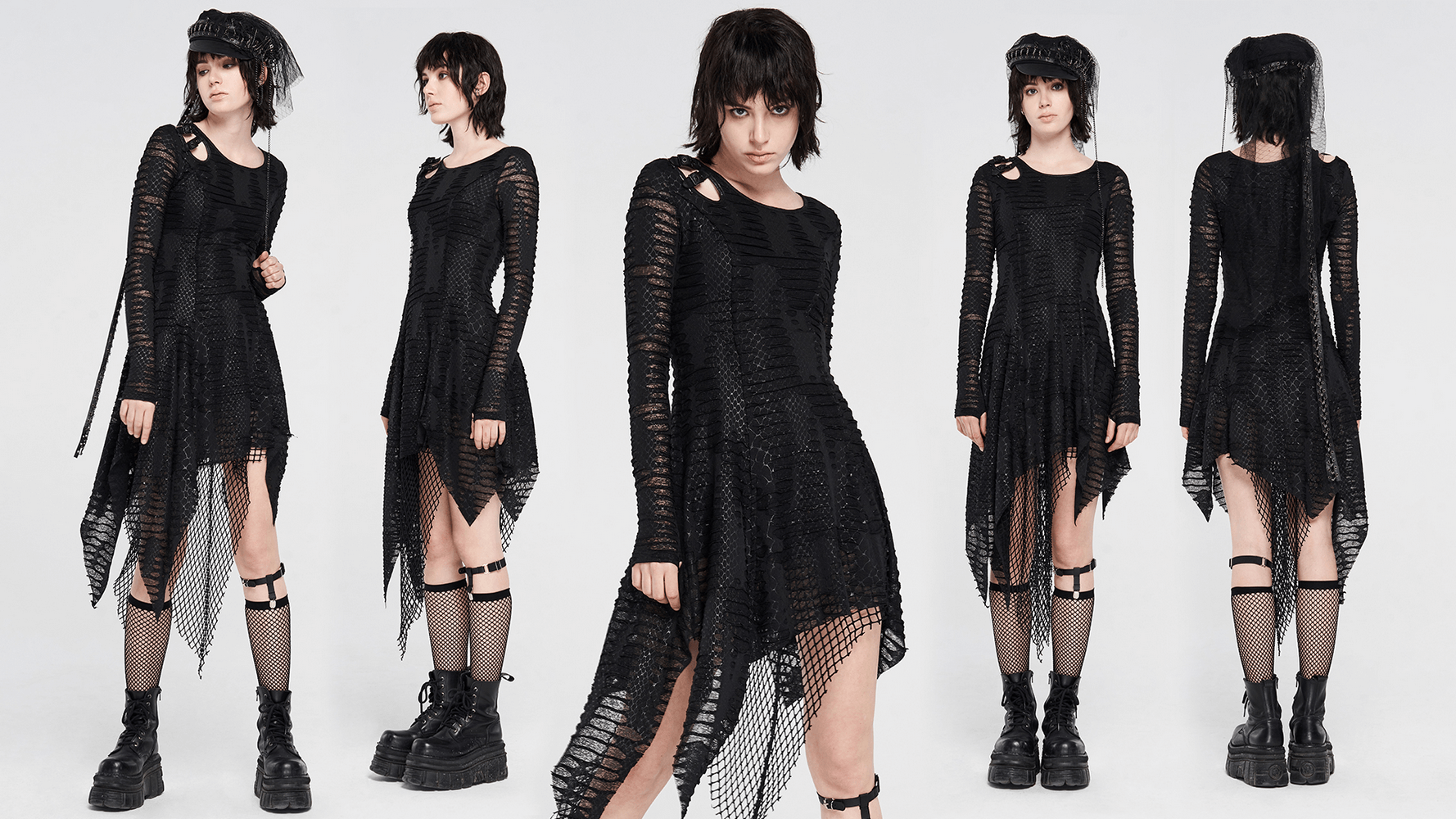 Black Gothic Snake Print Long Sleeve Cutout Dress