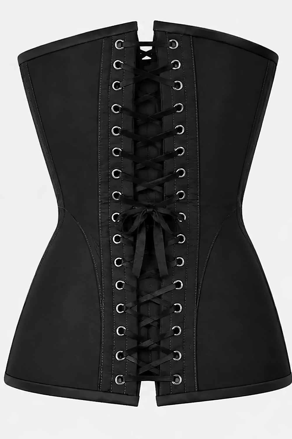 Black Gothic Sweetheart Longline Waist Trainer Corset Bodice with steel boning, fan detail, and dramatic waist-shaping silhouette