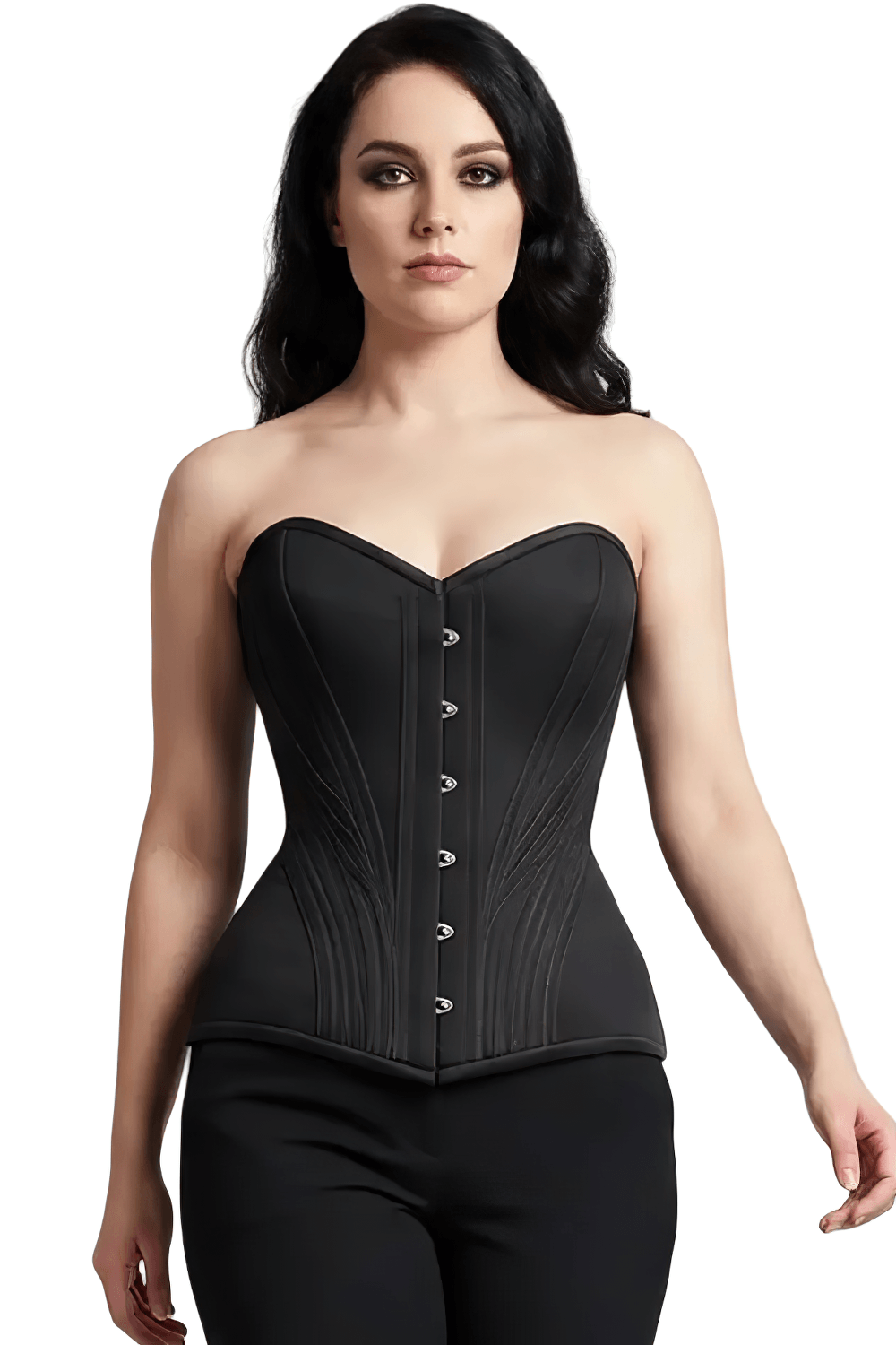 Black Gothic Sweetheart Longline Waist Trainer Corset Bodice black overbust steel boned corset with fan boning and dramatic waist shaping