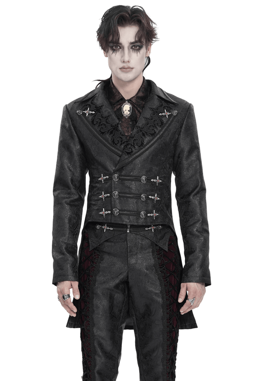 Black Gothic Tailcoat Jacket with Cross Buckles