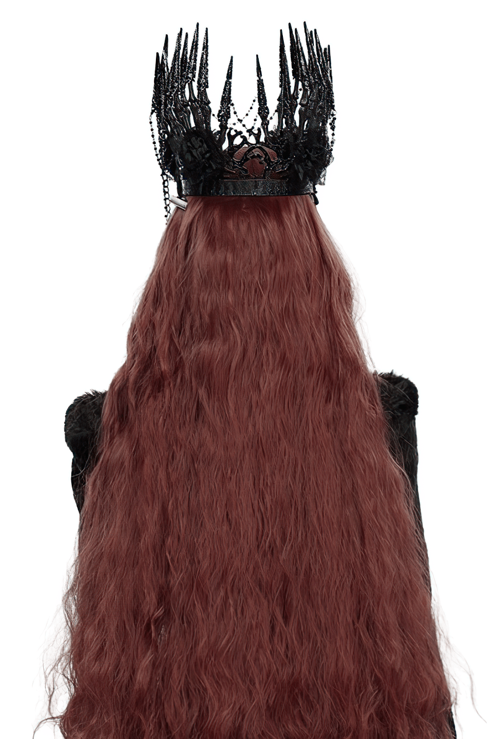 Black Gothic Thorn Crown with Chains and Bone Hands on model with long, wavy red hair.