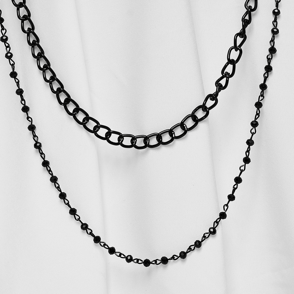 Black Gothic Thorn Crown with Chains and Bone Hands - intricate black chains on a white backdrop, perfect for gothic styling.