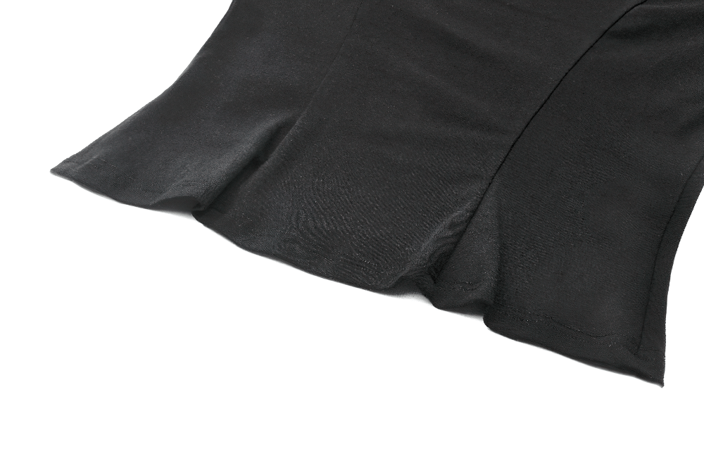 Black gothic top featuring a stylish cut-out design and elegant flowy hem, perfect for adding edge to any outfit.