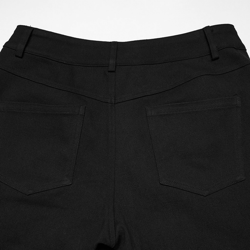 Black Gothic Twill Pants with Mesh and Rivet Detailing - back view showcasing pockets and design.
