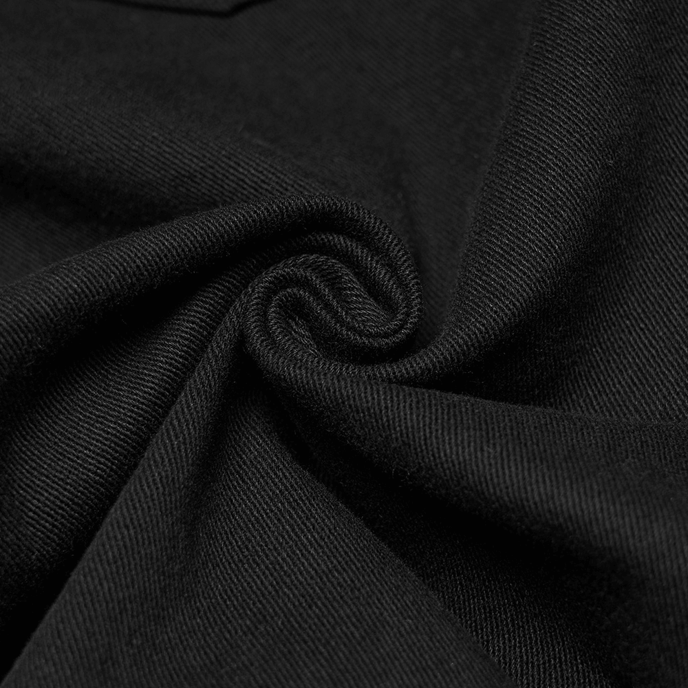 Black Gothic Twill Pants with Mesh and Rivet Detailing close-up of fabric texture and weave