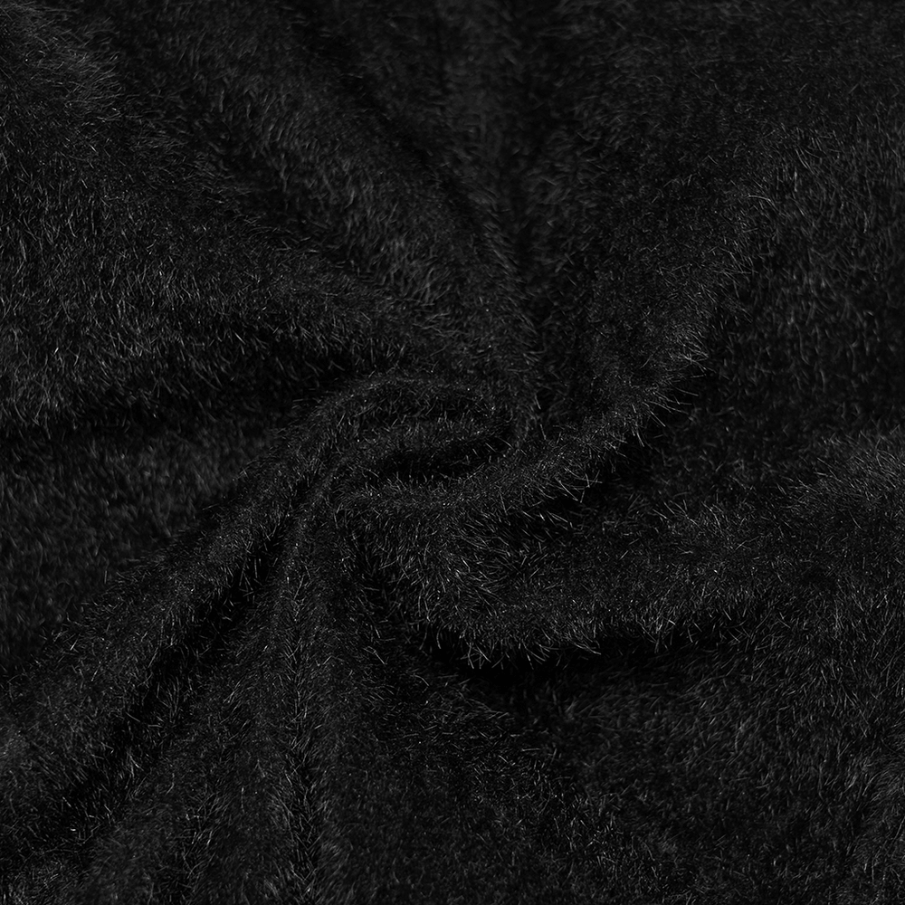 Black Gothic Utility Vest with Buckles and Corset Lacing plush fabric close-up, showcasing its soft texture.