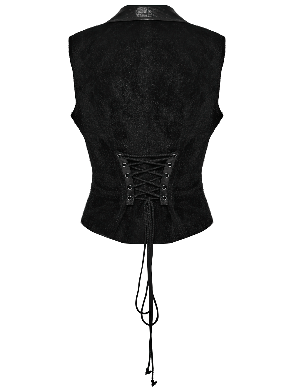 Black Gothic Utility Vest with Buckles and Corset Lacing featuring a fitted waist and side lacing for a punk look.