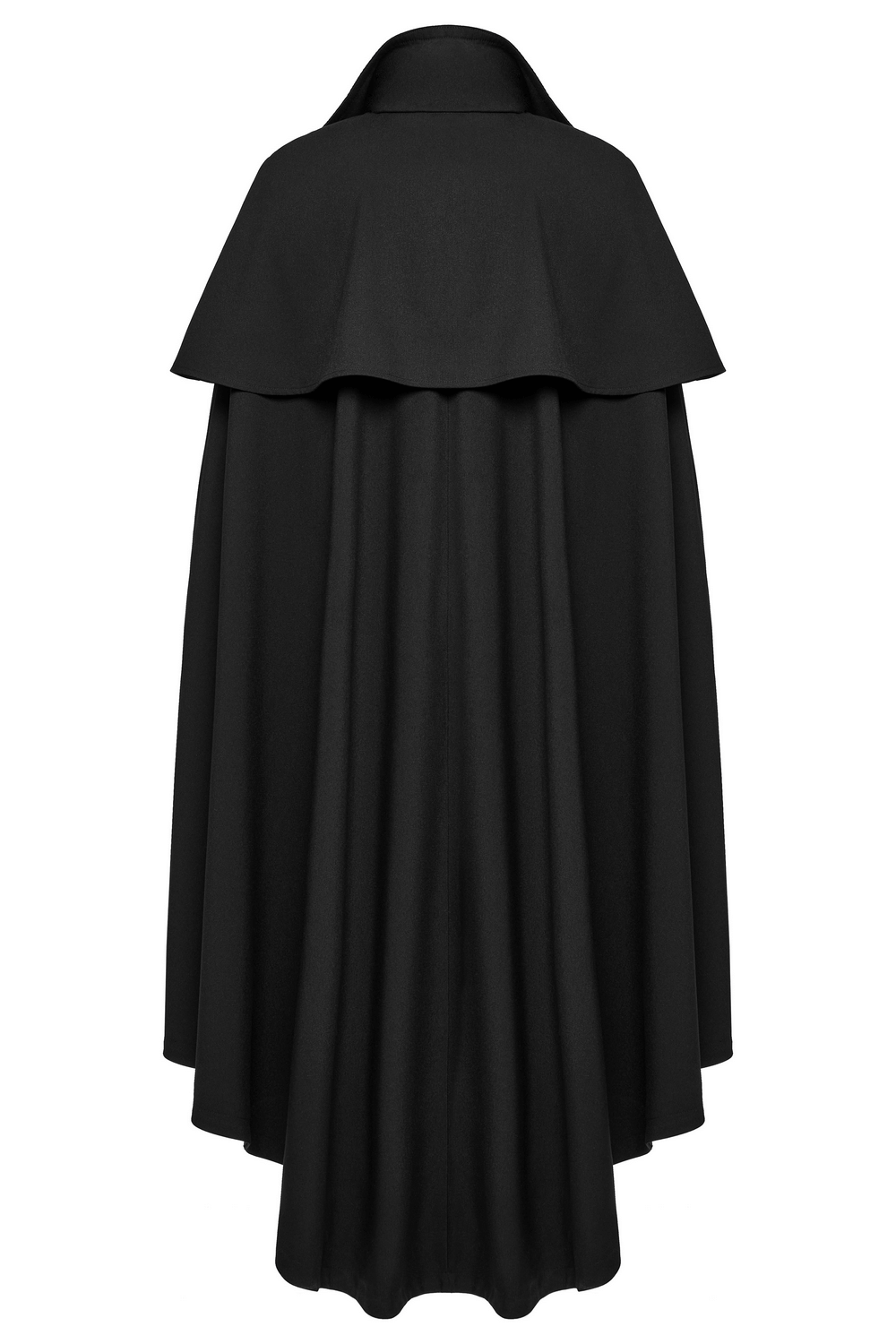 Black Gothic vampire cloak with double-layered collar, showcasing elegant wavy webbed edges and flowing silhouette.