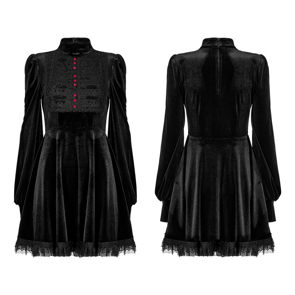 Black Gothic Velvet A-Line Dress with Court Collar and Lace