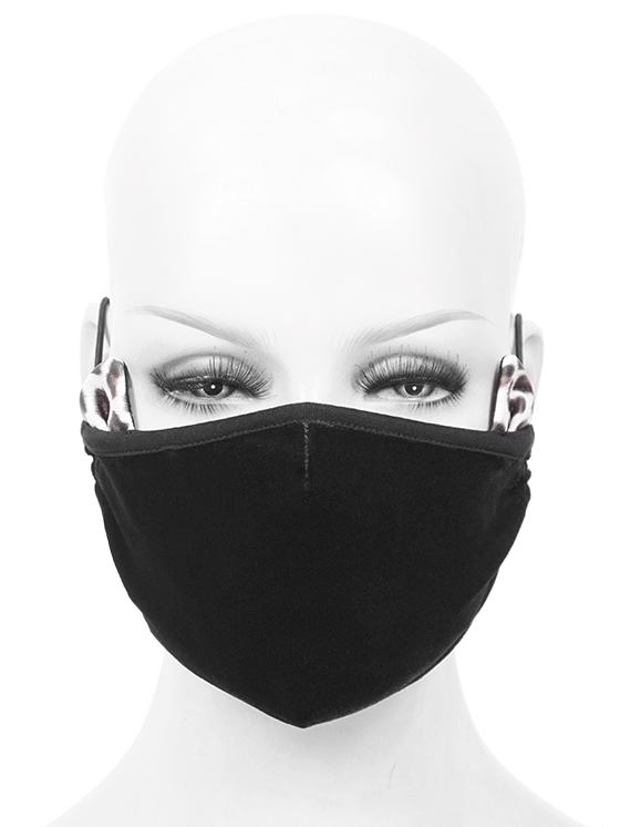 Black Gothic Velvet Face Mask With Leopard Ears / Unisex Everyday Masks With Adjustable Ear Loops - HARD'N'HEAVY