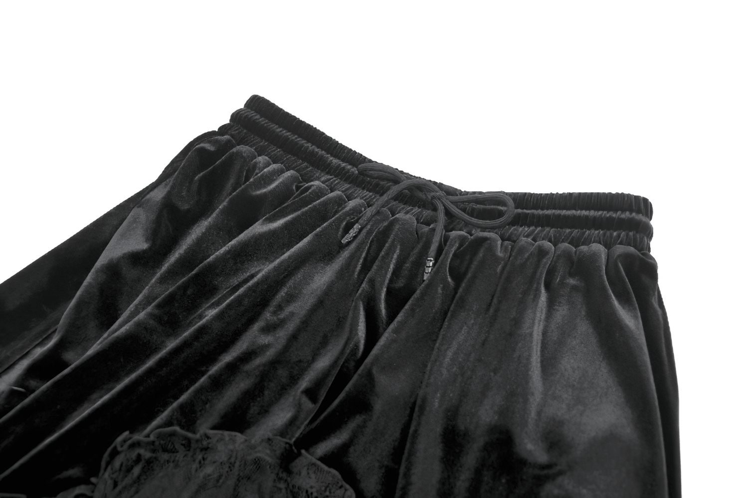 Black Gothic Velvet Maxi Skirt with Layered Lace Ruffles