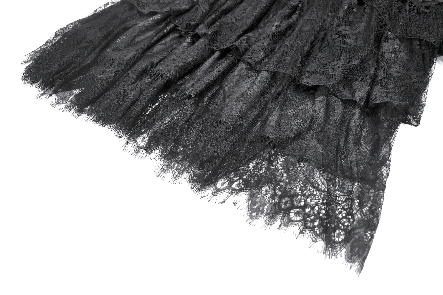 Black Gothic Velvet Maxi Skirt with Layered Lace Ruffles