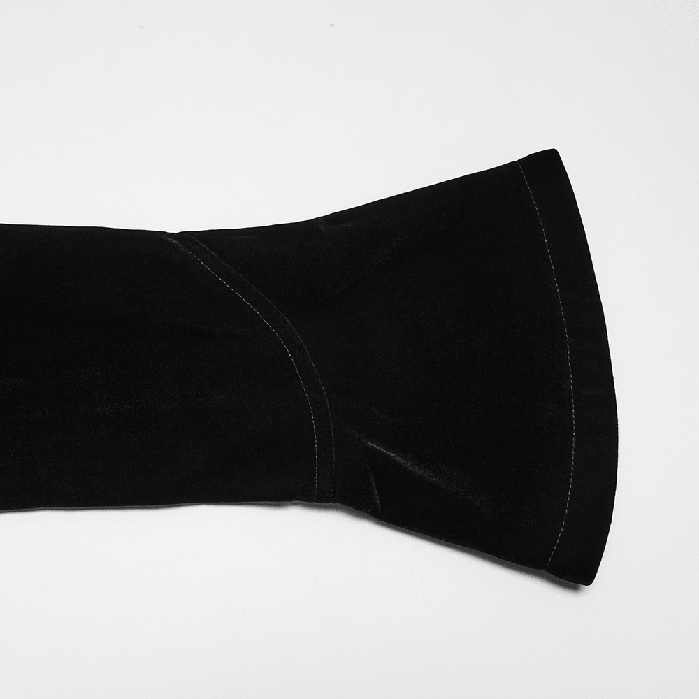 Black Gothic Velvet Tailcoat with Burgundy Lace Panels - Flared sleeve detail showcasing rich velvet texture.