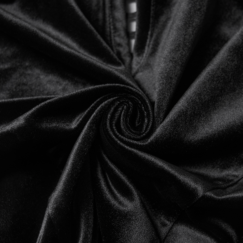 Black Gothic Velvet Top with Lace and Stud Details fabric close-up showing soft and luxurious texture