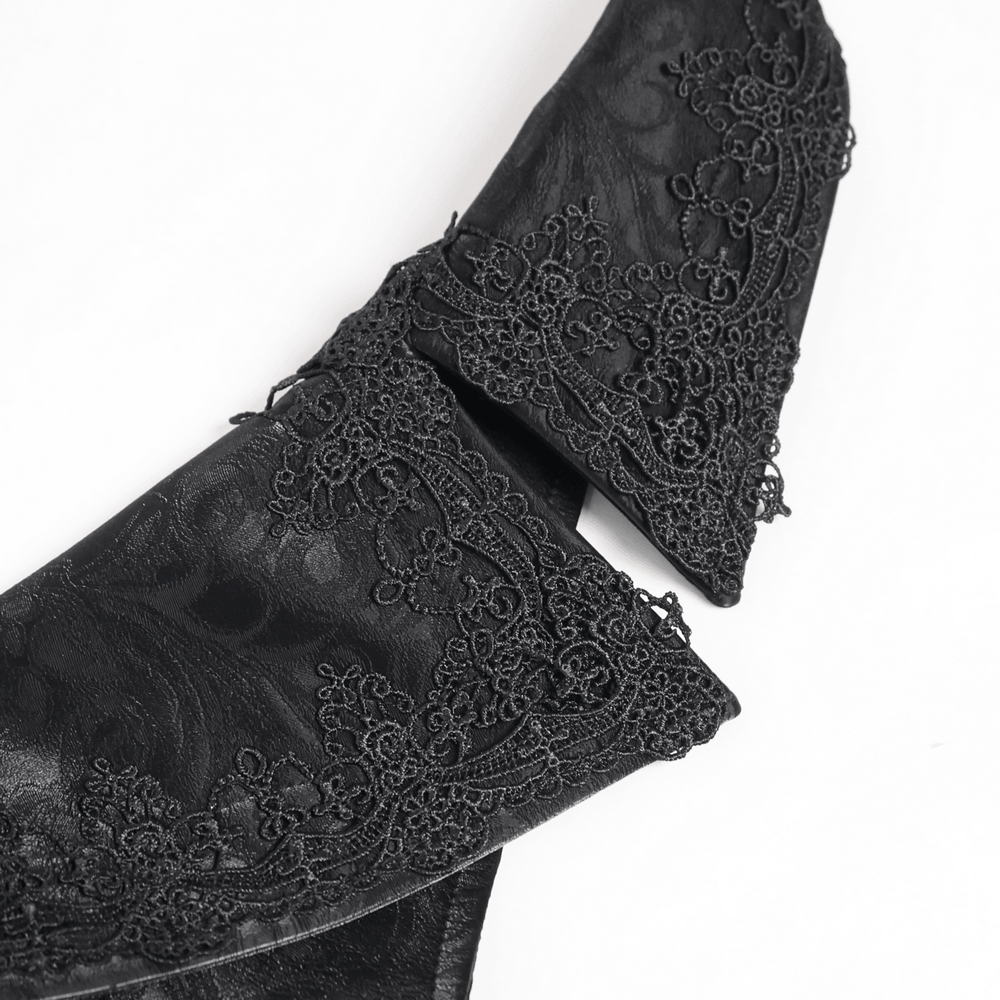 Black Gothic Waistcoat With Lace Lapel and Buttons featuring intricate lace detailing on the lapels.