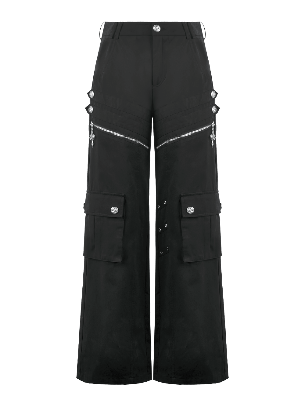Black Gothic Wide Leg Cargo Pants With Zippers