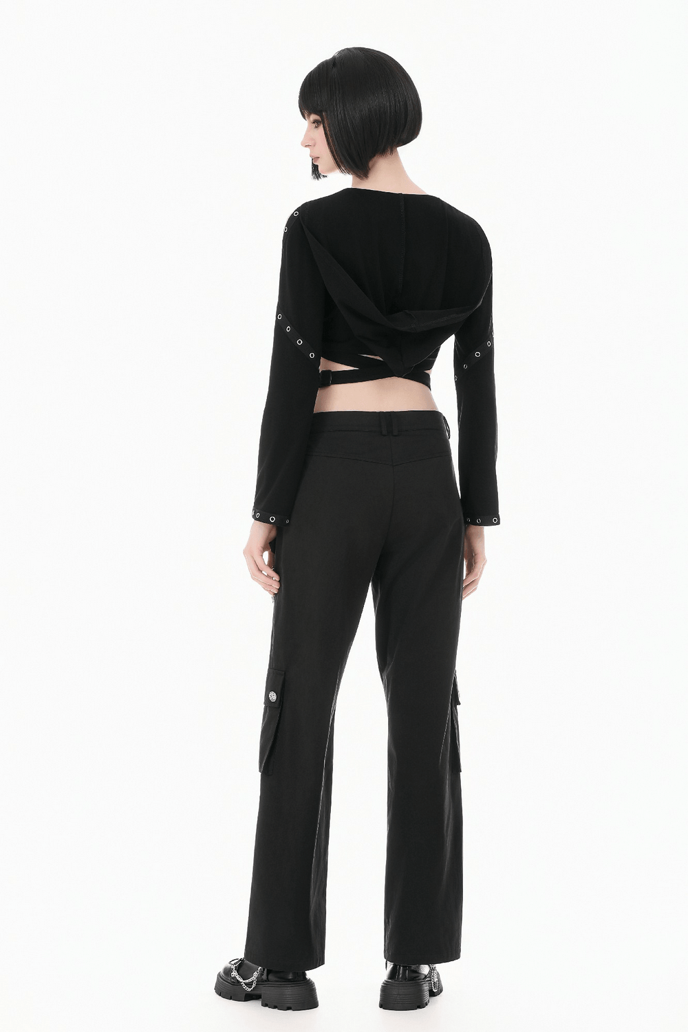 Black Gothic Wide Leg Cargo Pants With Zippers