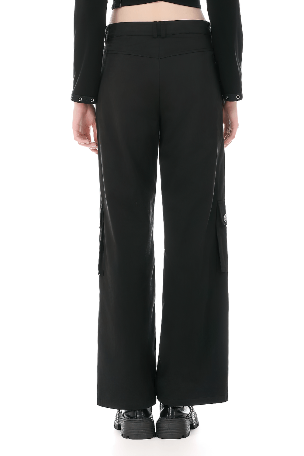 Black Gothic Wide Leg Cargo Pants With Zippers
