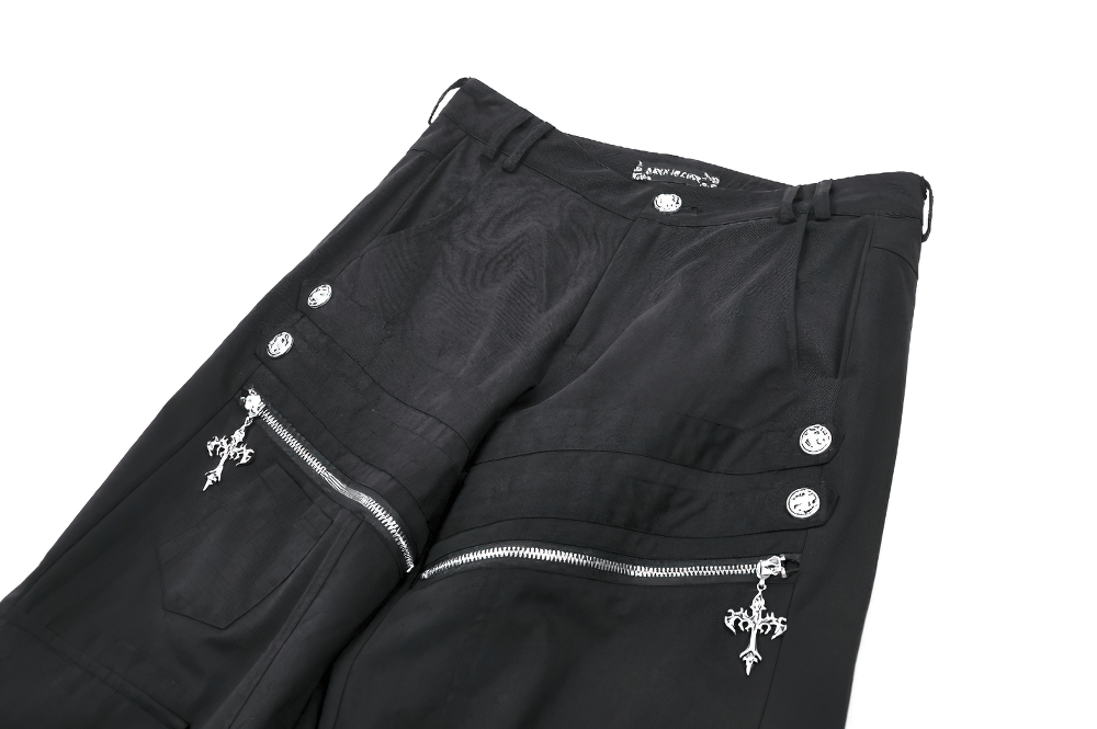 Black Gothic Wide Leg Cargo Pants With Zippers