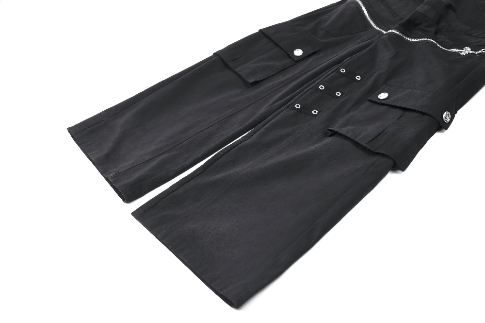 Black Gothic Wide Leg Cargo Pants With Zippers