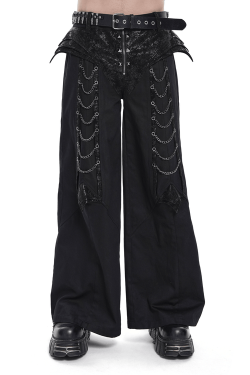 Black Gothic Wide Leg Pants with Chains and Studs
