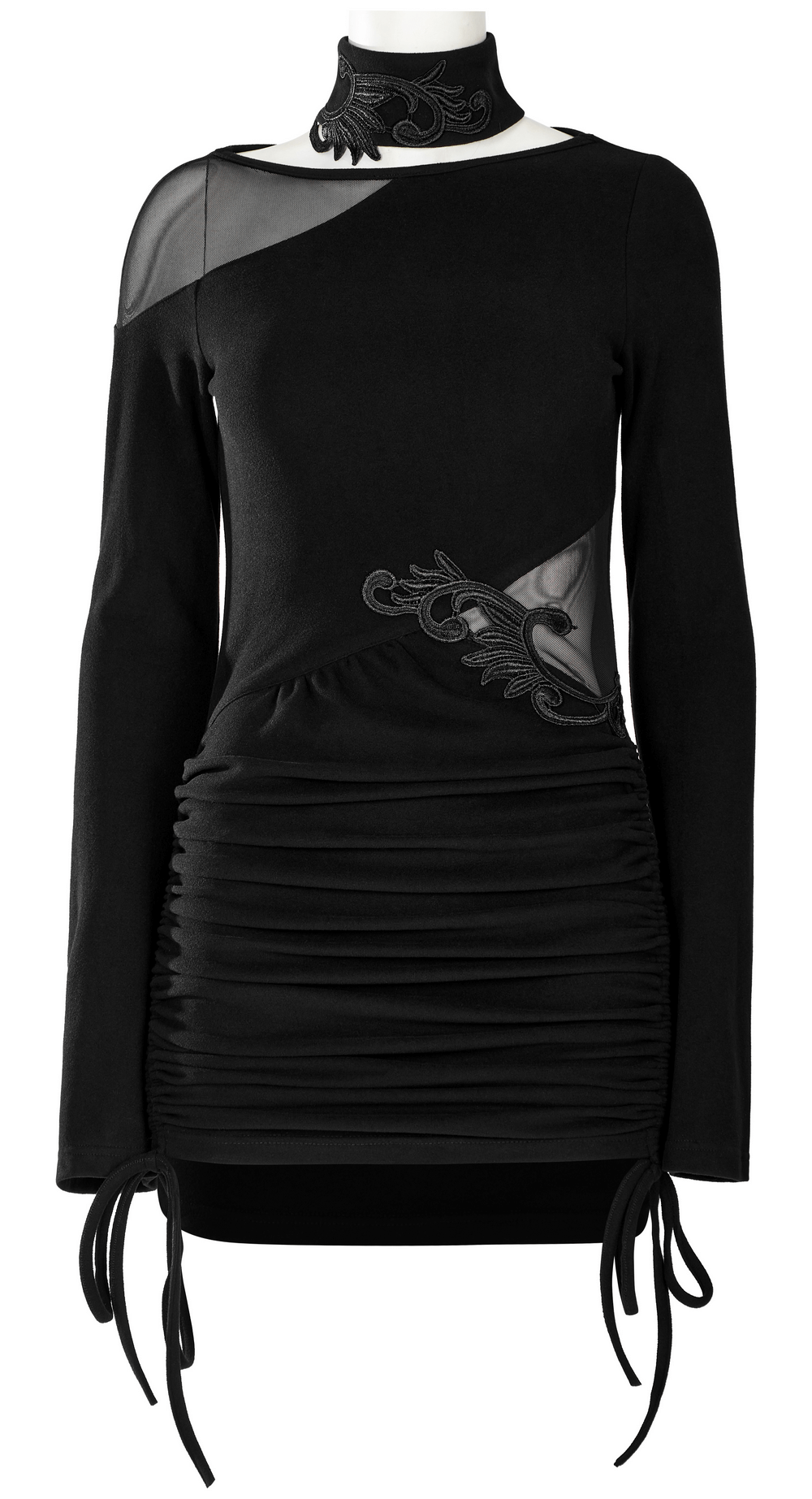 Black Gothic Witchy Drawstring Waist Choker Dress