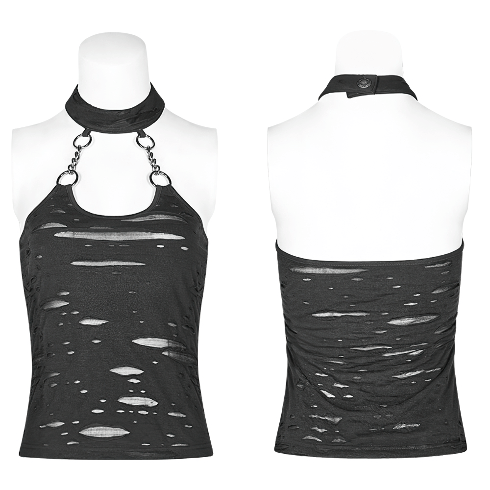 Black Halter Crop Camisole with Chain Neck Detail