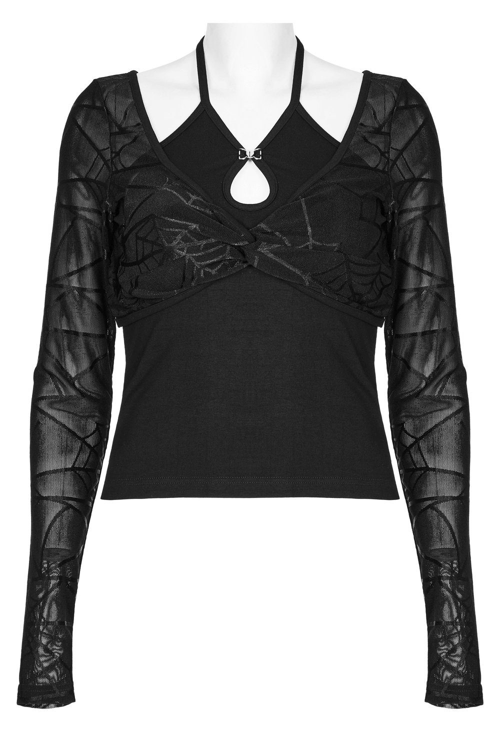 Black Halter Neck Two-Piece Top with Spiderweb Sleeves