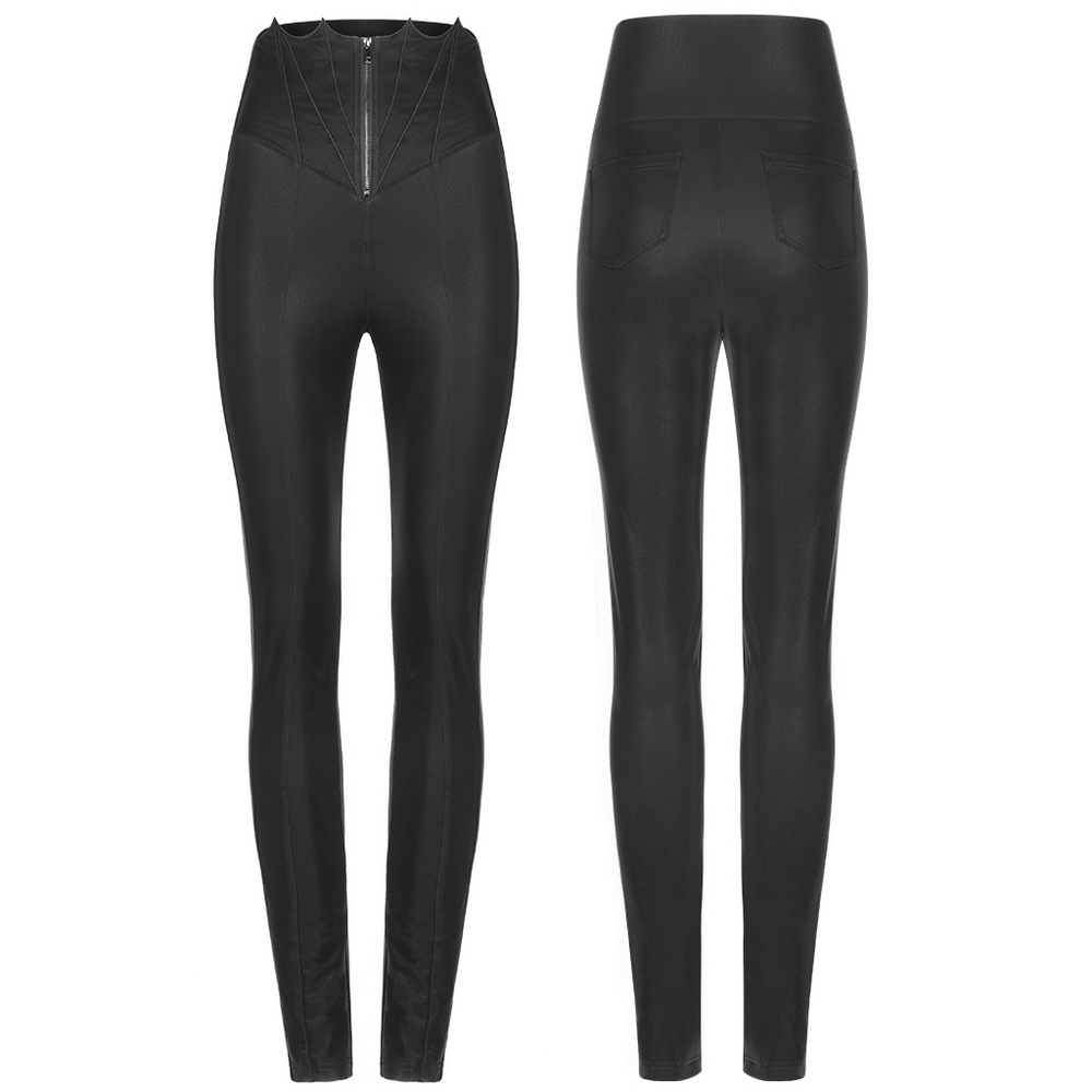Black High-Waist Faux Leather Bat Wing Leggings