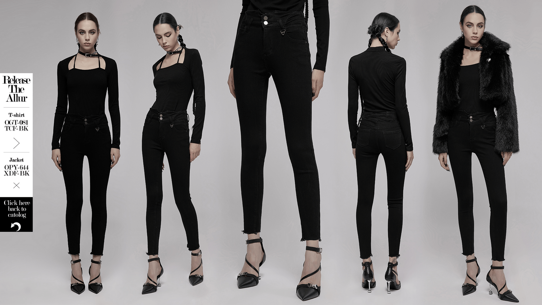 Black High-Waist Skinny Jeans with Strap Details - HARD'N'HEAVY