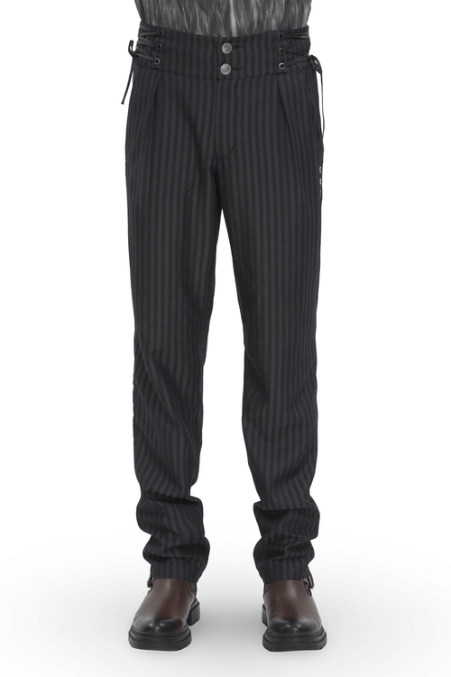 Pantalón negro de talle alto con cordones y rayas laterales