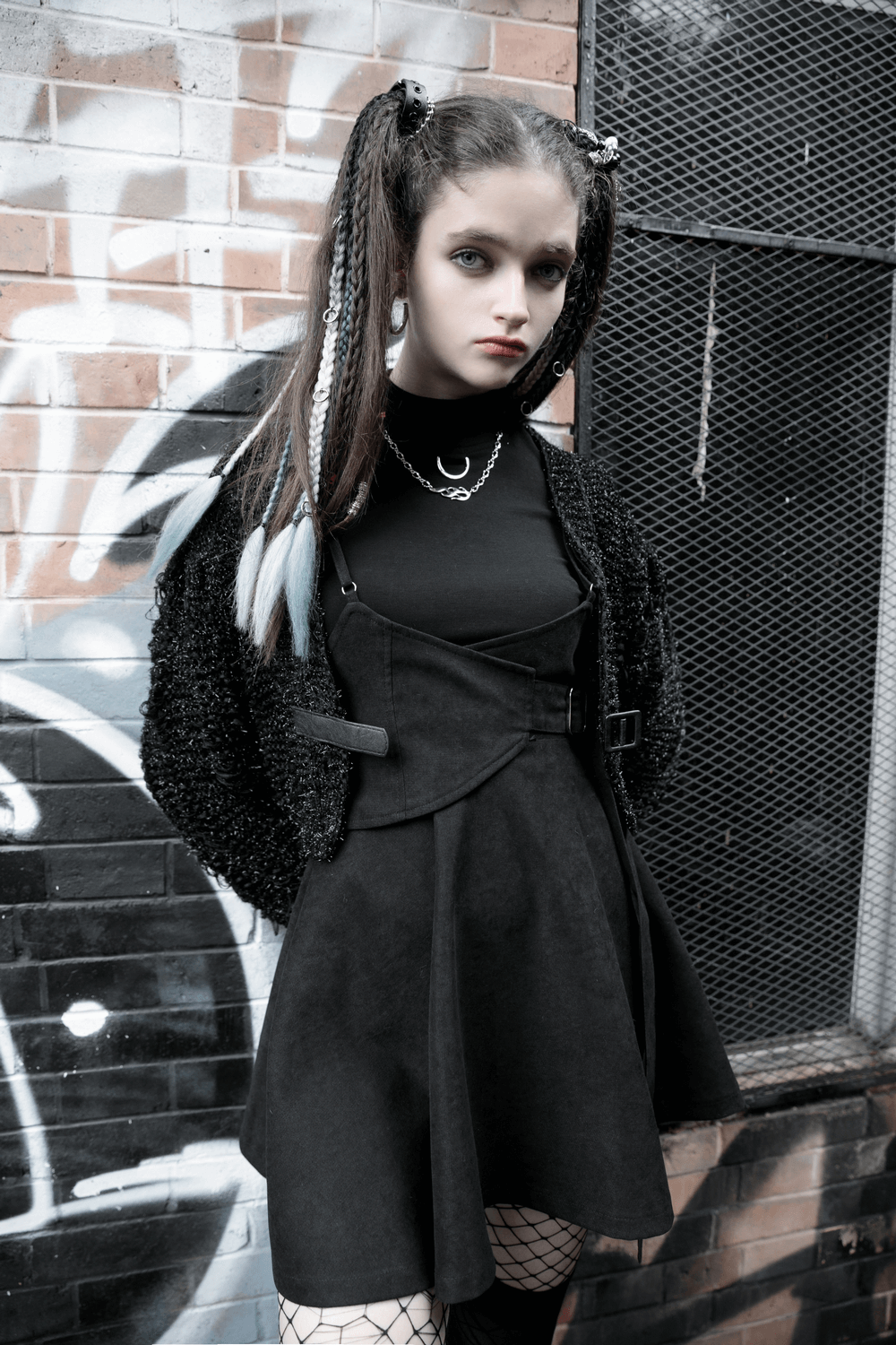 Black High-Waisted Punk Mini Skirt with Buckle