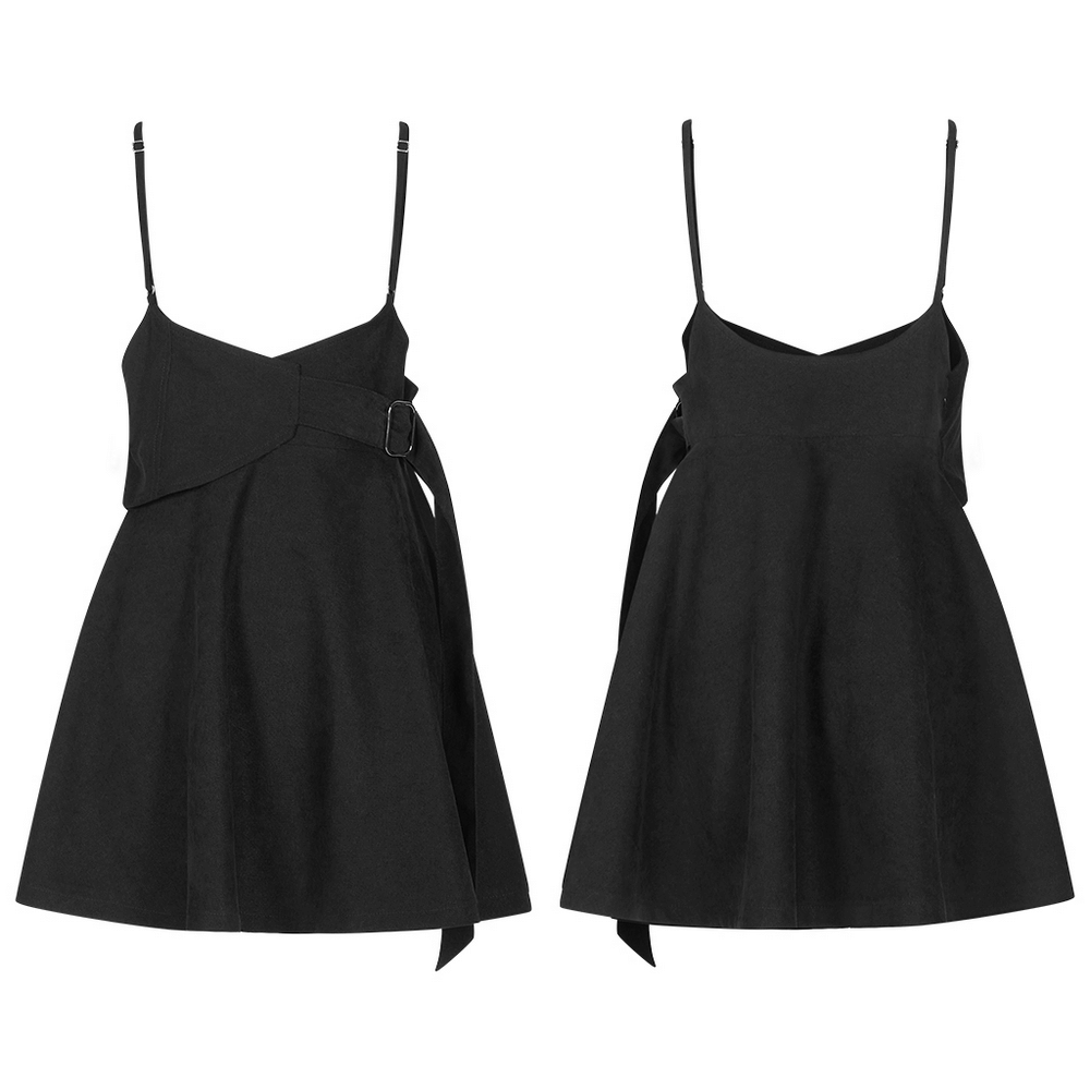 Black High-Waisted Punk Mini Skirt with Buckle