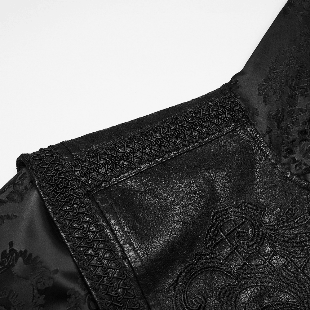 Black Hooded Gothic Jacquard Tailcoat for Men