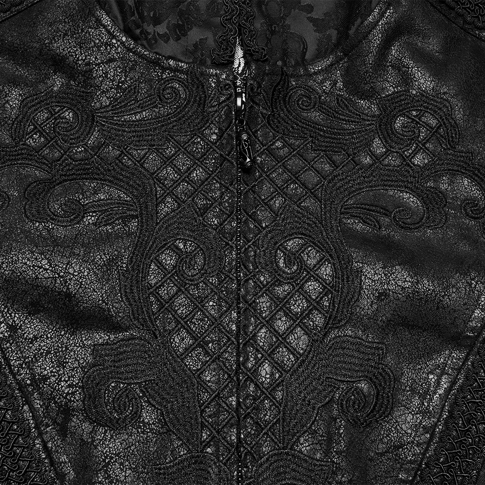 Black Hooded Gothic Jacquard Tailcoat for Men