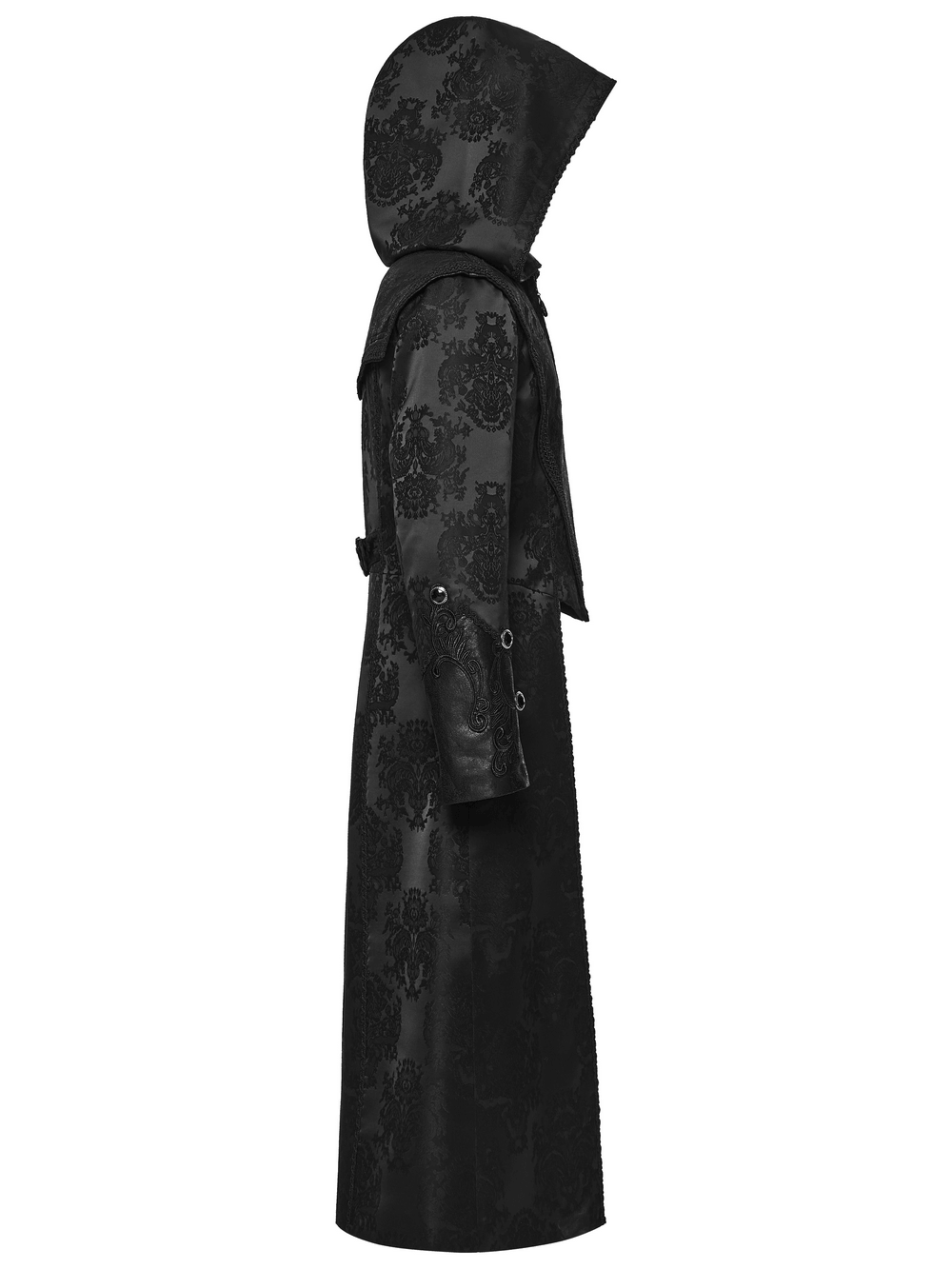 Black Hooded Gothic Jacquard Tailcoat for Men