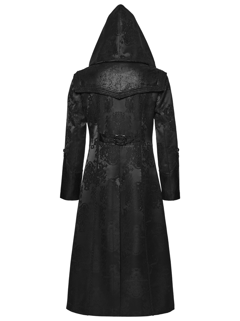 Black Hooded Gothic Jacquard Tailcoat for Men