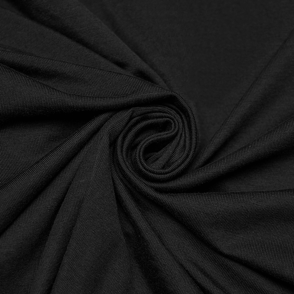 Black fabric close-up showcasing the texture of the Black Hooded Mesh Cutout Wasteland Sleeveless Top.