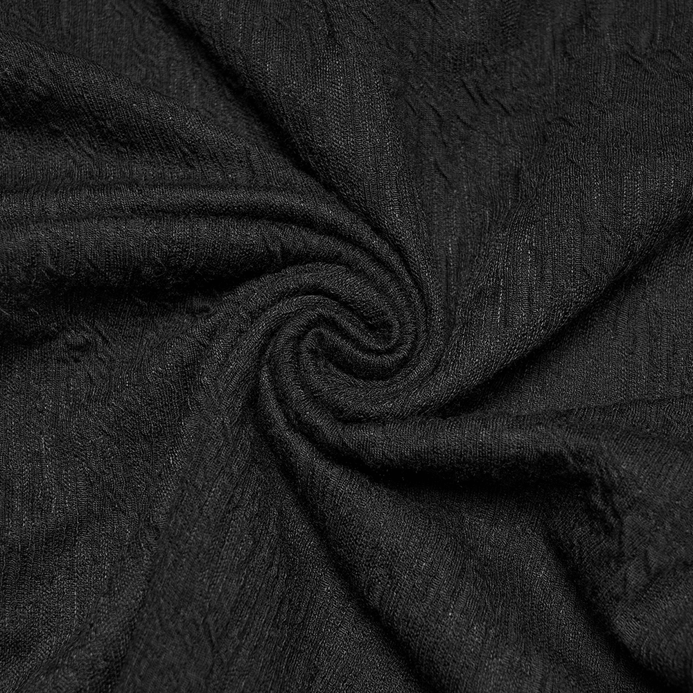 Close-up of black fabric texture for Black Hooded Mesh Overlay Wasteland Punk Top.