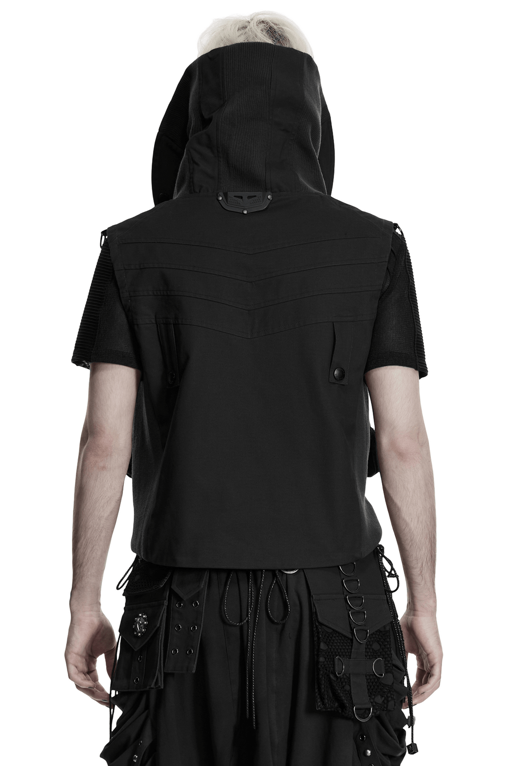 Black Industrial Punk Utility Vest with Stand Collar