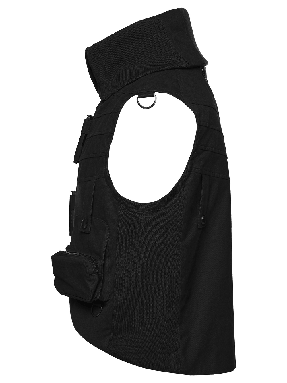Black Industrial Punk Utility Vest with Stand Collar